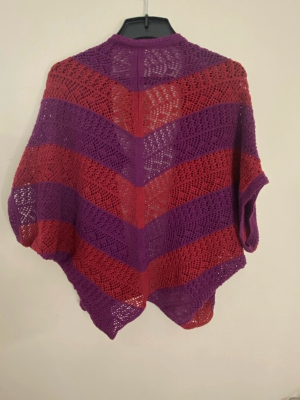 Retro Route 66 Cotton Open-Front Crochet Shrug Poncho in Purple and Red - Picture 6 of 8